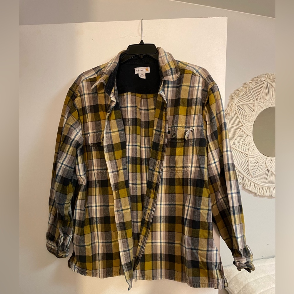 Perfectly Worn in Carhartt Yellow and Black Flannel